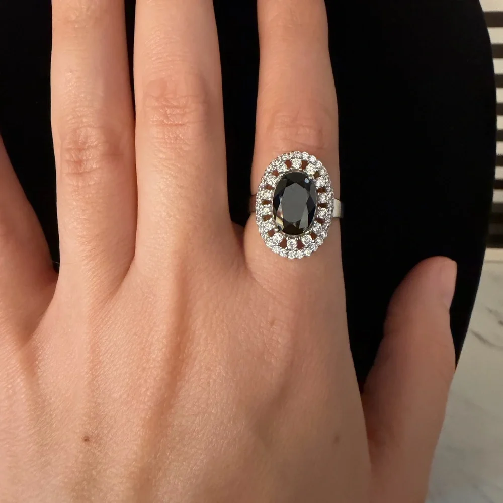 Black Onyx Sterling Silver Oval Cocktail Ring